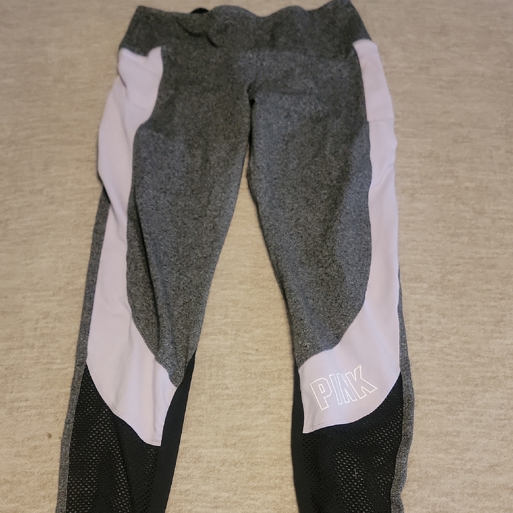 PINK Victoria's Secret Gray, Light Pink & Black Colorblock Womens' Leggings